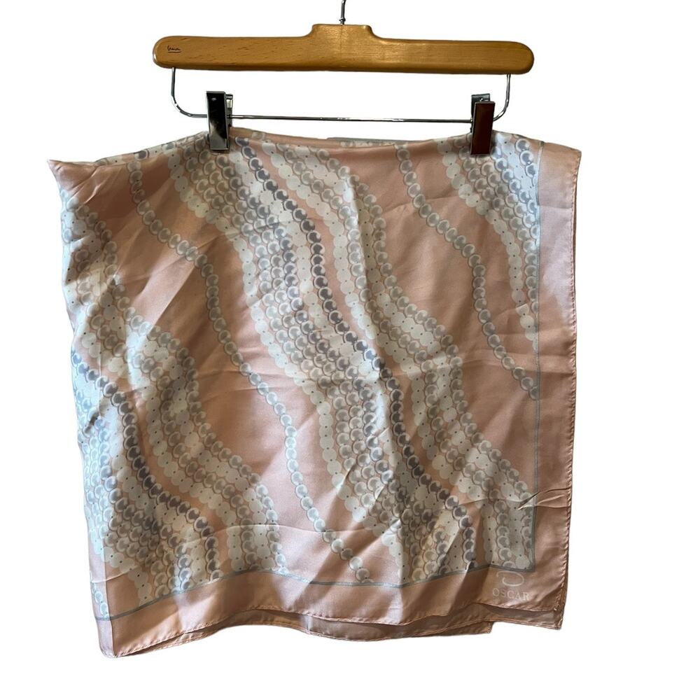 Vintage Oscar de la Renta Silk Pearl Necklace print Scarf Pink